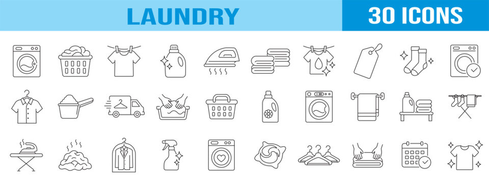 collection of laundry icons, editable stroke.	