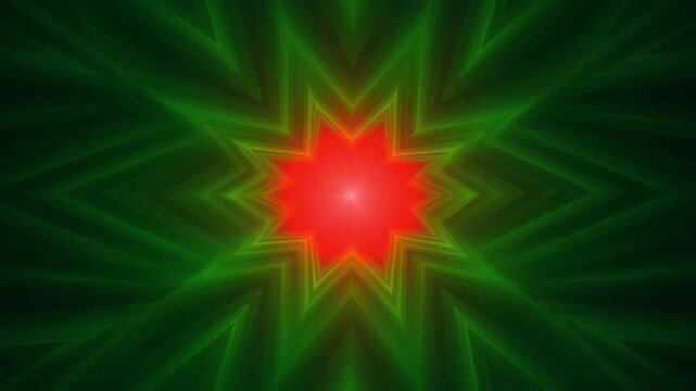 Cinematic 4K video clip of a vibrant red starburst with green lines on a black background, abstract motion graphics element for creative projects