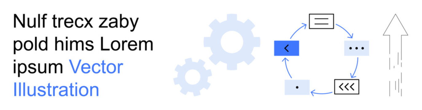 Business automation, data processing, workflow management, technology systems, infographic design, optimization. Circular graphic with arrows, gears and icons. Automation and data processing concept