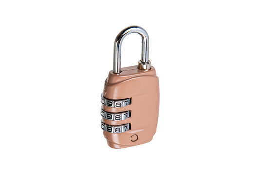 Beige combination padlock isolated on white