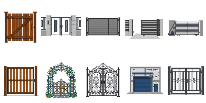 Modern Gate Types Collection Flat Vector Set