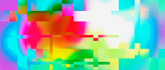 A dynamic abstract background featuring digital glitch effects and a vibrant grainy gradient. High-energy colors and noise textures make it perfect for modern tech designs and music posters. © Marina Krasulia