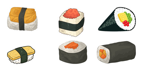 Delicious Japanese Sushi and Maki Rolls Collection on Black Background © Png Stock