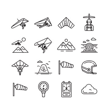 Hang gliding icons with windsock and barometer for extreme sports graphic design