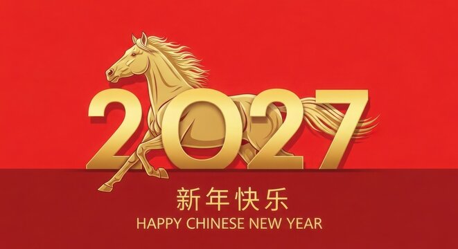 Happy chinese new year 2027 with horse illustration