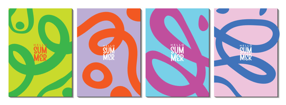 Abstract line summer design curving art projects, Creative visual concept of bright cards set