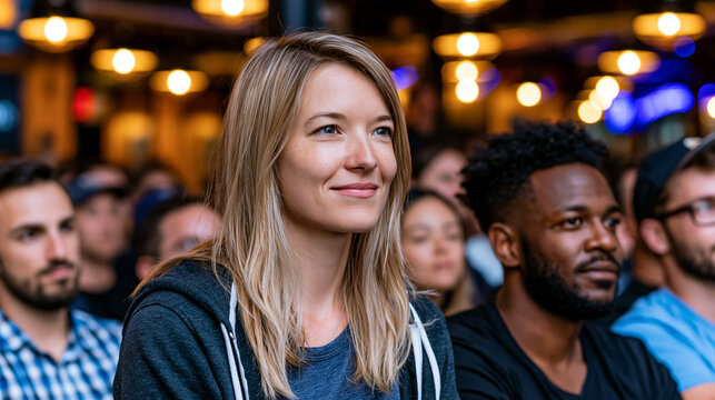 Crowded accelerator demo day hall, young founders gripping pitch decks, investors leaning forward under warm overhead lights, energy of ambition filling every corner, perfect for startup funding, pi