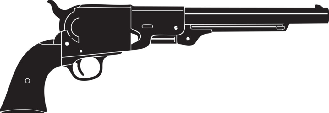A black 9mm automatic handgun and steel bullets isolated on a white background representing a military firearm weapon used for protection or security