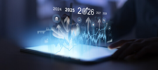 Business Growth Strategy Visualization Showing Financial Targets And Market Expansion Timeline. © Artemii Sh