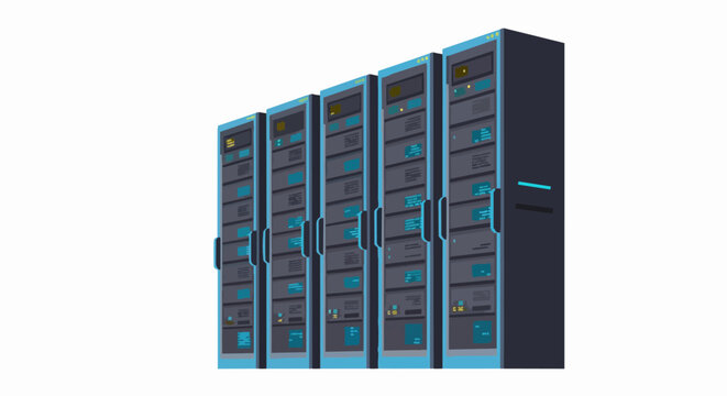 Modern Data Center Server Racks Illustration for Cloud Computing and Web Hosting Infrastructure