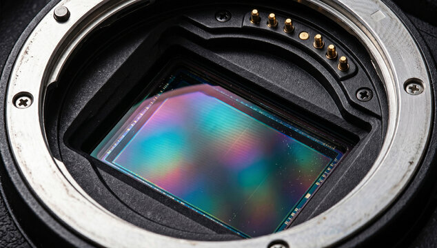 Close-Up of a Digital Camera Sensor and Lens Mount