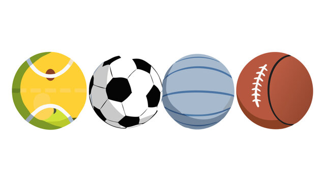Sport balls elements set design. Collection with bowling, soccer, football, basketball, beach, tennis, fitness, baseball, volleyball and other games leisure circle equipments. Vector illustration. icn