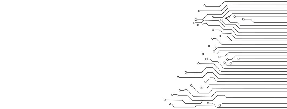 Modern Horizontal Data Flow Circuitry Vector with Cyber Technology Lines and Nodes for Digital Communication and Motherboard Interface Design