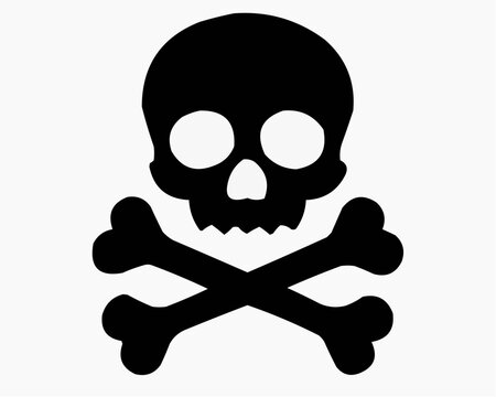Vetor de ilustra&ccedil;&atilde;o de uma bandeira pirata  com cr&acirc;nio e ossos cruzados em preto, s&iacute;mbolo de perigo, veneno e morte com cabe&ccedil;a de esqueleto humano para &iacute;cone de Halloween e pirataria