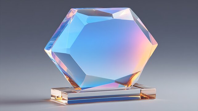 Iridescent Glass Award with Hexagon Trophy, and Prize.