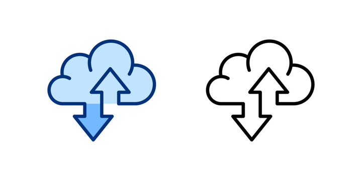 Cloud Traffic thin line, filled icon set. Digital Protection, Cybersecurity, Data Privacy, Security Computing Network concept. Black, blue outline vector arrows icons collection.