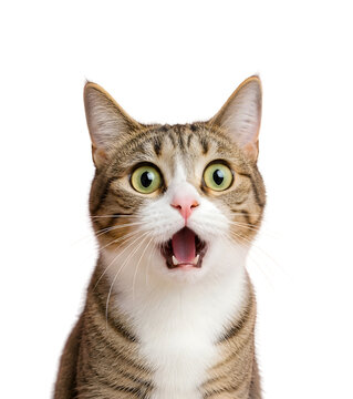 Surprised Cat with Open Mouth Isolated on transparent Background Funny Pet Expression
