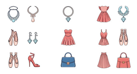 Elegant Fashion Icons: Jewelry, Dresses, Shoes, and Ballet Slippers © Angsa