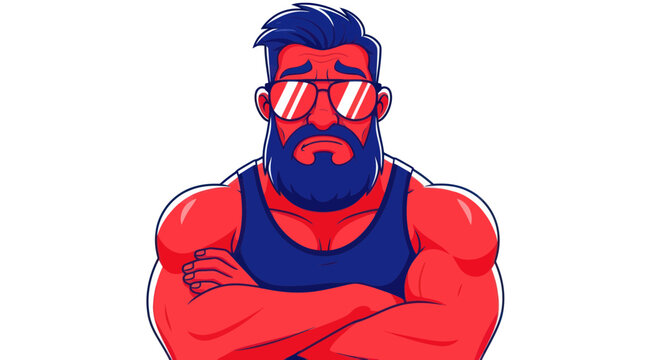 Cool Bearded Man Wearing Sunglasses and Tank Top, Confident Pose
