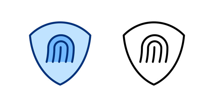 Secure Authentication thin line icon. Digital Protection, Cybersecurity, Data Privacy, Cloud Computing concept. Black outline vector shield, fingerprint sign.