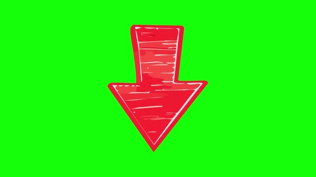 Red downward arrow on green background a with a hand-drawn texture on a solid