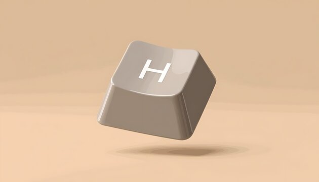 Floating keyboard key with letter h on beige background for design