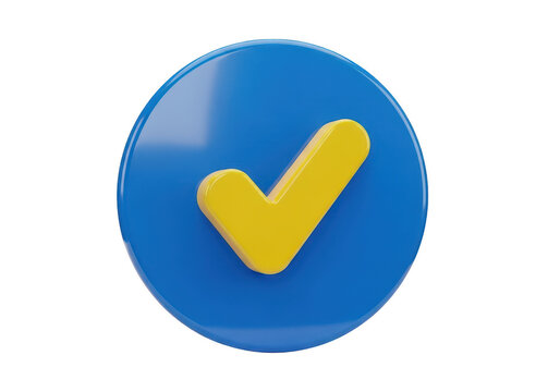 A vibrant blue circle with a yellow checkmark in the center.