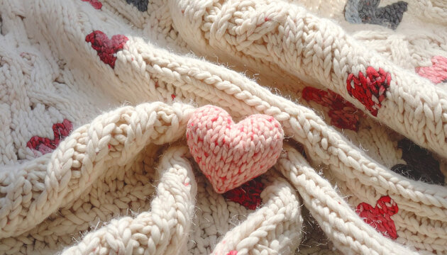Knitted heart and fabric with hearts
