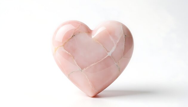 Pink heart shaped gemstone on white backdrop studio shot
