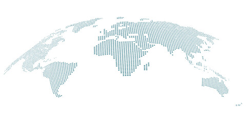 World map earth globe with dot pattern, modern 3d worldwide icon, digital halftone pixel texture, isolated global map, international business communication travel concept. ©    
