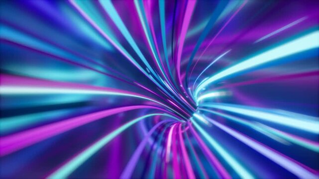 Bright luminescent streams twist in flying through the tunnel. Looped video