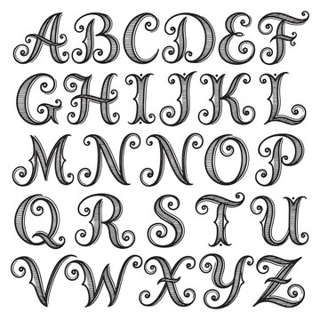 Alphabet letters decorative font style.