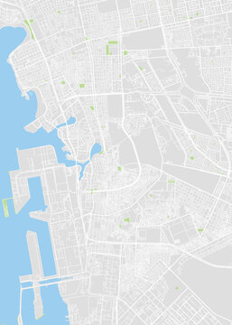 Color detailed plan city map Jeddah lies on the Red Sea coast in the Hijaz region of Saudi Arabia, street road map city, vector illustration
