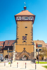 Obraz premium Tübinger Tor medieval gate tower in Reutlingen, Baden-Württemberg, Germany