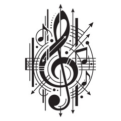 Black music notes and symbols composition. © Pixel Pulse