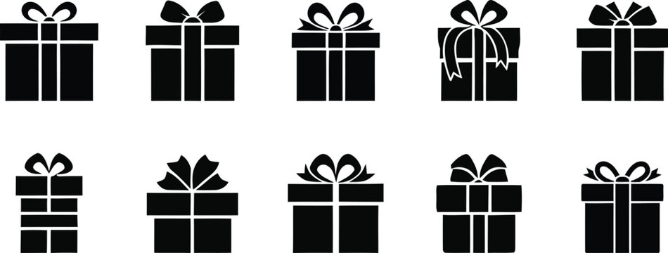 Gift Box Birthday Present Surprise Celebration Vector Icon Set