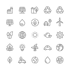 Fototapeta premium Eco-Friendly and Sustainability Line Icon Set, Nature and Environment Symbols