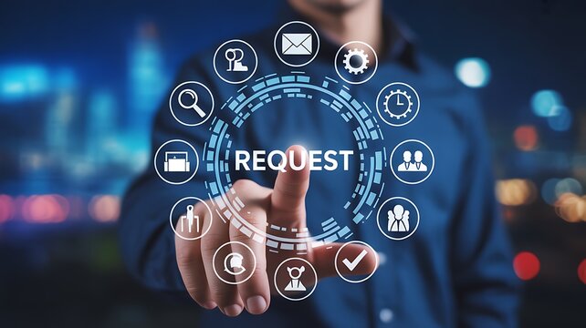 Online request submission concept with digital business technology interface