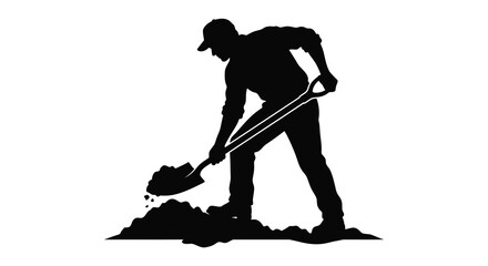 Worker digging with shovel black silhouette high quality © asma