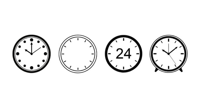 Set of four different clock faces isolated on transparent background, Vector