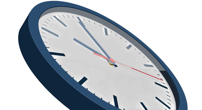 Analog clock closeup with blue border isolated on transparent background, Vector