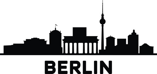 Berlin city skyline with iconic Brandenburg Gate and tv tower silhouette in outline with landmark © Yasin