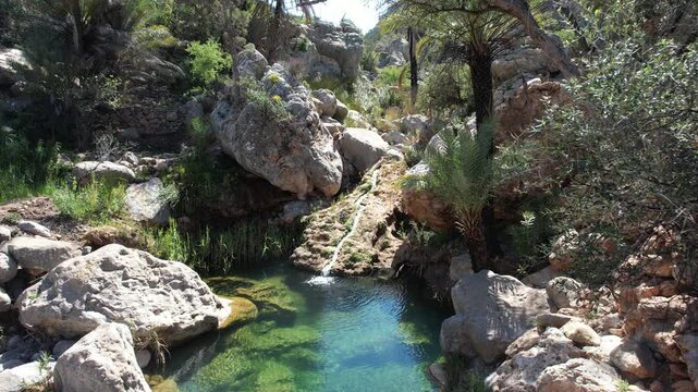 Aerial View of Imouzzer Ida Outanane Waterfalls and Rocky Mountain Landscape near Agadir, Morocco