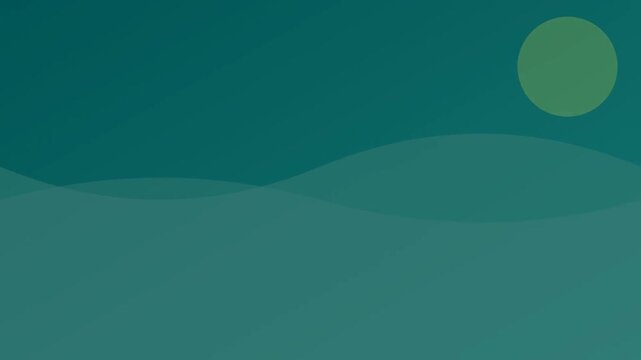Minimalist emerald green landscape background, abstract rolling hills with a soft moon, elegant teal gradient waves for corporate presentations and web design