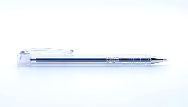 Transparent ballpoint pen isolated on white background with copy space