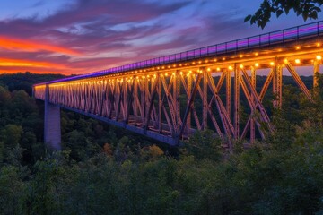Fototapeta premium Colorful hues illuminate the sunset bridge, crafting a magical view