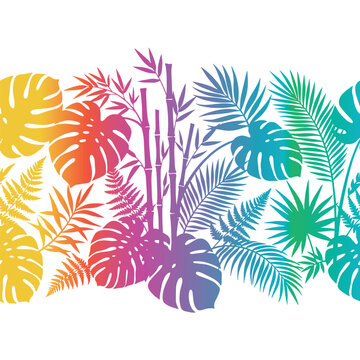 Tropical leaves and plants silhouette vector illustration