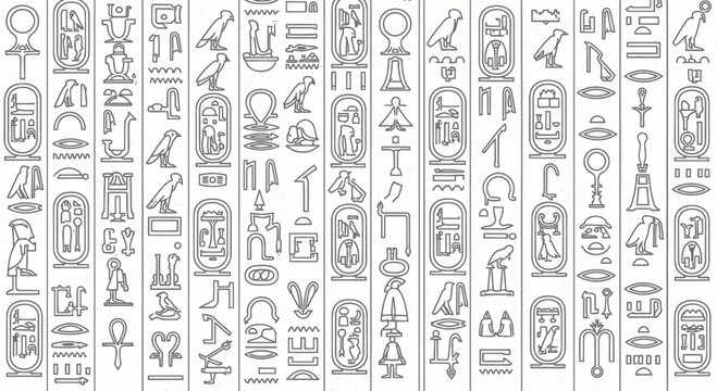 Ancient Egyptian Hieroglyphs - Detailed Line Drawing, Historical Symbols