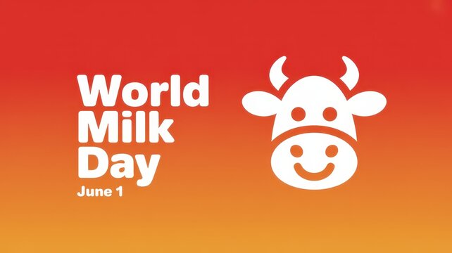 World Milk Day illustration with a cute cow icon and text on a red and orange gradient background