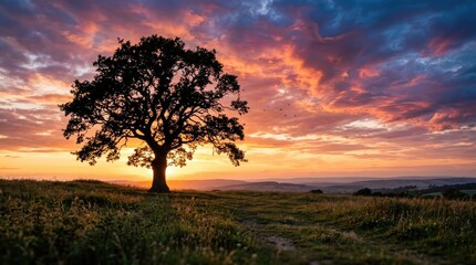 Obraz premium Celebrating world environment day majestic tree at sunset nature's beauty conservation